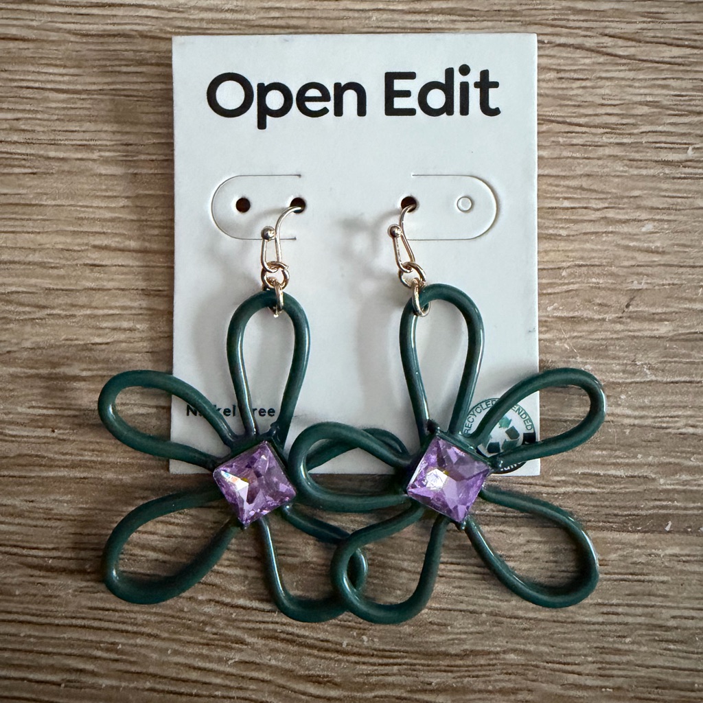 Nwt Open Edit Flower Earrings